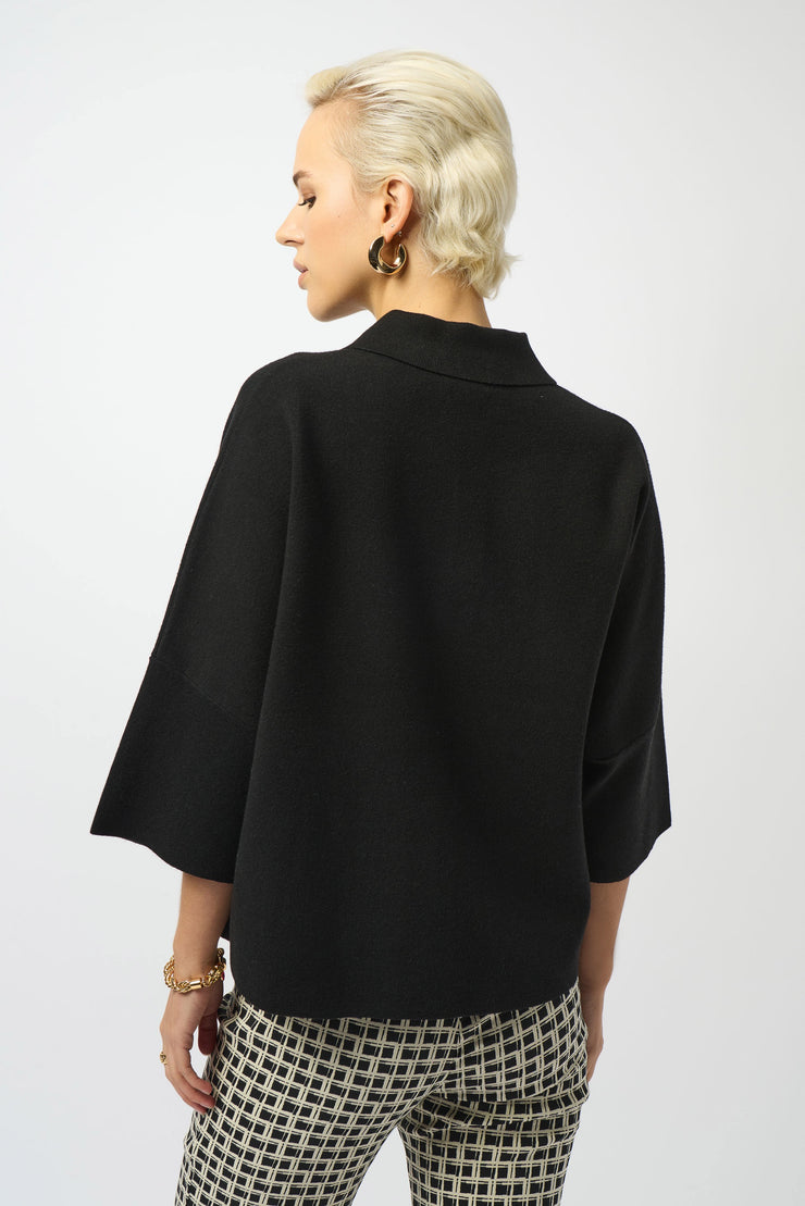 JRSweater Knit Boxy Pullover With Polo Collar 253962--BLACK