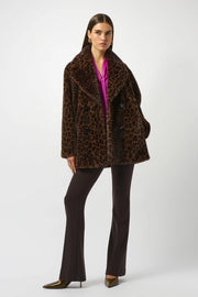 JR Faux Fur Leopard Print Double-Breasted Coat 253937