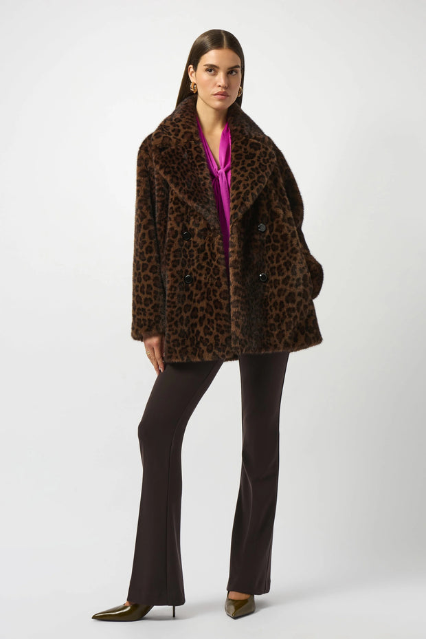 JR Faux Fur Leopard Print Double-Breasted Coat 253937