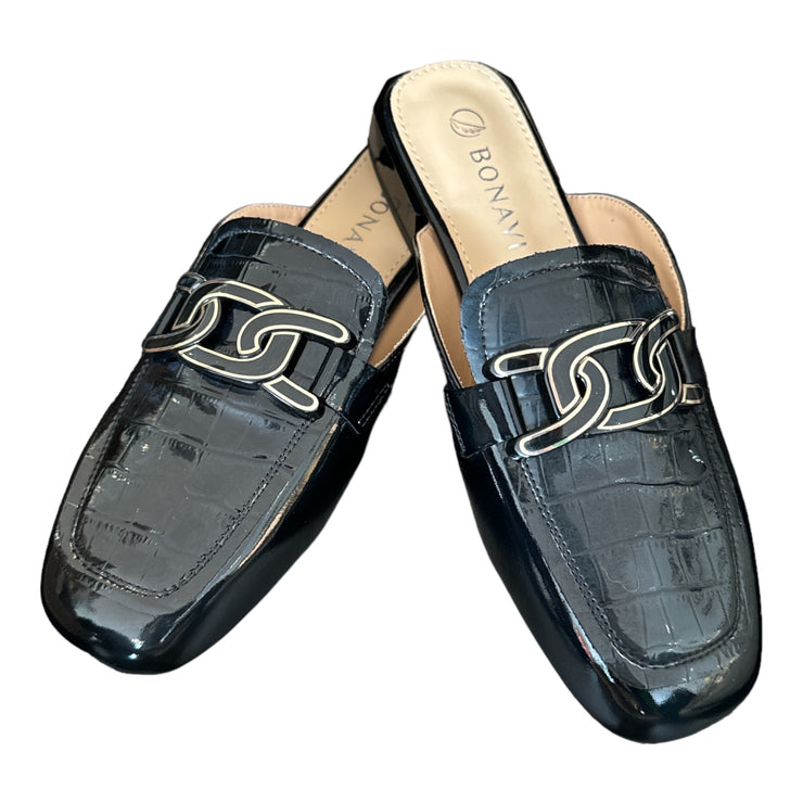 Bonavi Black Mule With Black Gold Trim